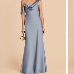 Birdy Grey One-Shoulder Satin Gown - Dusty Blue
